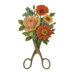 Fototapeta premium PNG Vintage floral scissors illustration