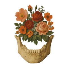 Fototapeta premium PNG Floral skull art illustration