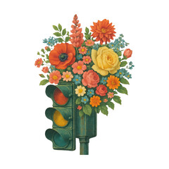 Fototapeta premium PNG Floral traffic light illustration