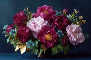 Elegant Floral Arrangement in Dark Blue Background