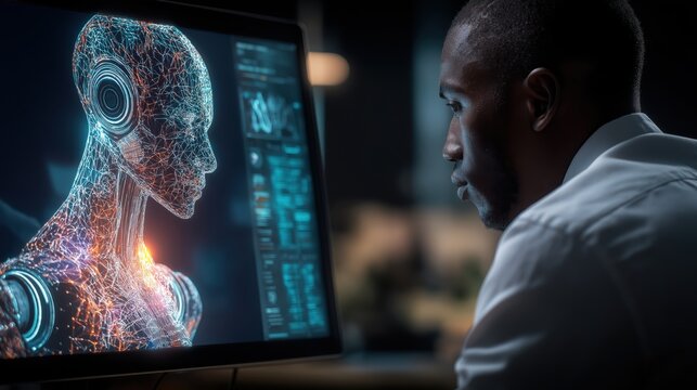 Developer Interacting With Advanced AI Interface System