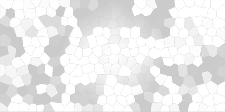 Abstract white mosaic pattern background with geometric cell shapes, light grey textured voronoi tessellation design