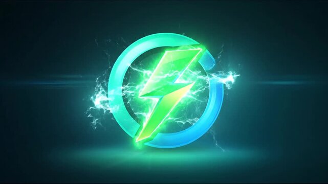 Glowing green lightning bolt icon within a light blue glowing ring on a dark teal background