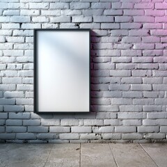 Minimalist empty frame on textured brick wall with soft lighting