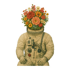 Fototapeta premium PNG Surreal astronaut floral head