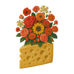 Fototapeta premium PNG Cheese bouquet with vibrant flowers