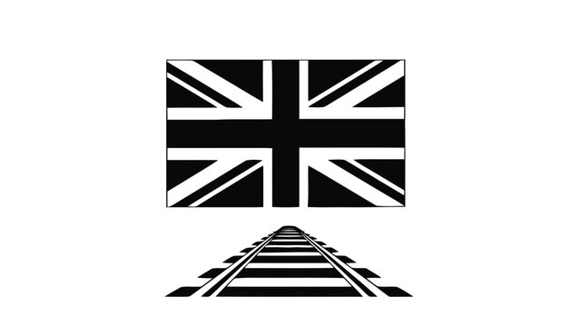 Vector illustration&nbsp;of black and white union jack flag above railway tracks perspective on a transparent background
