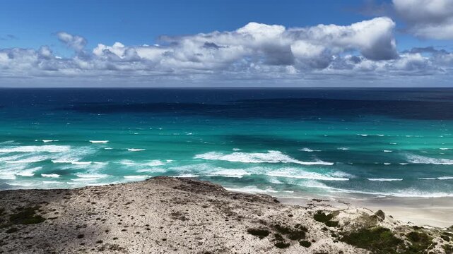 Mary Ellis Wreck Beach, Sleaford, South Australia Coastline &ndash; 4K Aerial Drone Footage of Turquoise Ocean, Limestone Cliffs, sand dunes, Lone Pine Lookout, Mere Conservation Park, Eyre Peninsula.