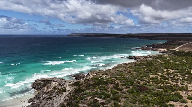 Mary Ellis Wreck Beach, Sleaford, South Australia Coastline &ndash; 4K Aerial Drone Footage of Turquoise Ocean, Limestone Cliffs, sand dunes, Lone Pine Lookout, Mere Conservation Park, Eyre Peninsula.