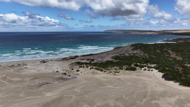 Mary Ellis Wreck Beach, Sleaford, South Australia Coastline &ndash; 4K Aerial Drone Footage of Turquoise Ocean, Limestone Cliffs, sand dunes, Lone Pine Lookout, Mere Conservation Park, Eyre Peninsula.