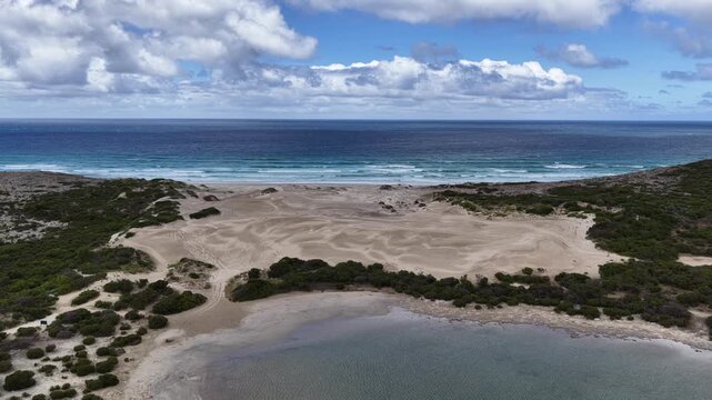 Mary Ellis Wreck Beach, Sleaford, South Australia Coastline &ndash; 4K Aerial Drone Footage of Turquoise Ocean, Limestone Cliffs, sand dunes, Lone Pine Lookout, Mere Conservation Park, Eyre Peninsula.