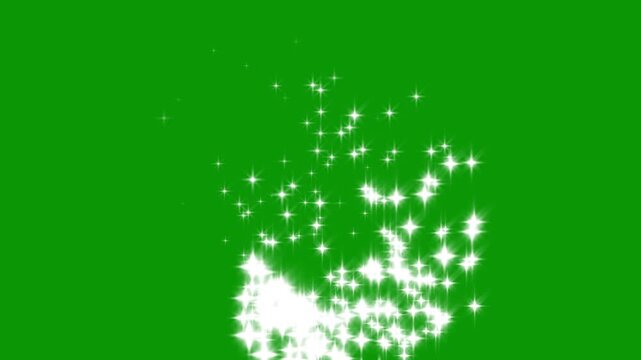 Shimmering particle twinkle effect with magic light curve trail and white glowing fairy sparkle line burst including fairy dust wand glitter stars trail on green screen background for editing. 4k