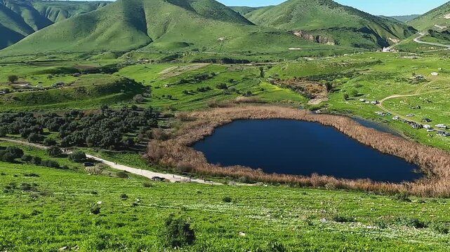 Irbid, Jordan : A pond at Birket al Ara&rsquo;is from the extreme northwestern part of Jordan (tourism in Arab countries)