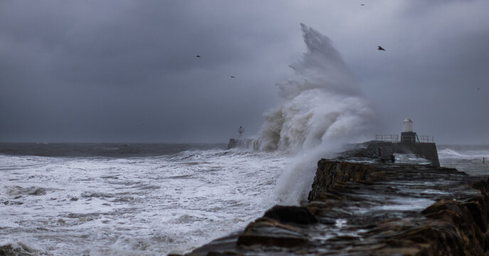 Huge Storm Waves at Pittenweem Harbour, East Neuk, Fife Scotland