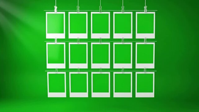 Green Screen Polaroid Photo Frames Display Template with Chroma Key