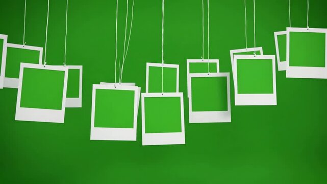 Hanging Photo Frames with Green Screen Background for Customizable Content Display