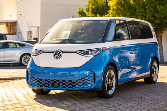 Volkswagen ID. Buzz electric van at dealership in Newark, California, USA