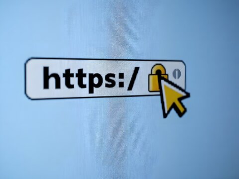 Secure web browsing with HTTPS protocol and lock icon on screen