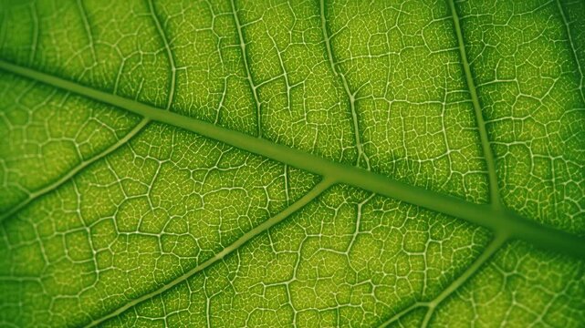Macro close up of vibrant green leaf veins showing intricate natural patterns and cellular structure