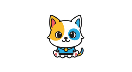 Fototapeta premium Adorable Flat Design Illustration of a Sitting Kawaii Cat 