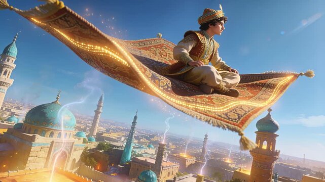 sunlit carpet flight over vibrant bazaar curious explorer