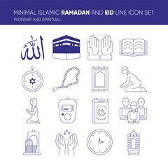 Fototapeta premium Minimal Islamic Worship and Spiritual Line Icon Set for Ramadan and Eid