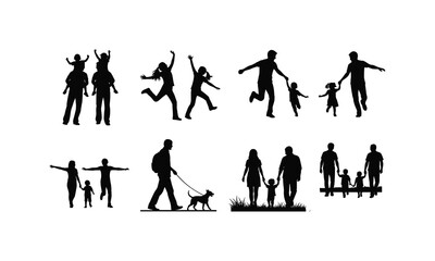 Fototapeta premium Silhouettes of families enjoying outdoor activities together in a park