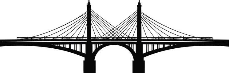 Fototapeta premium Cable stayed bridge silhouette with two towers and suspension cables