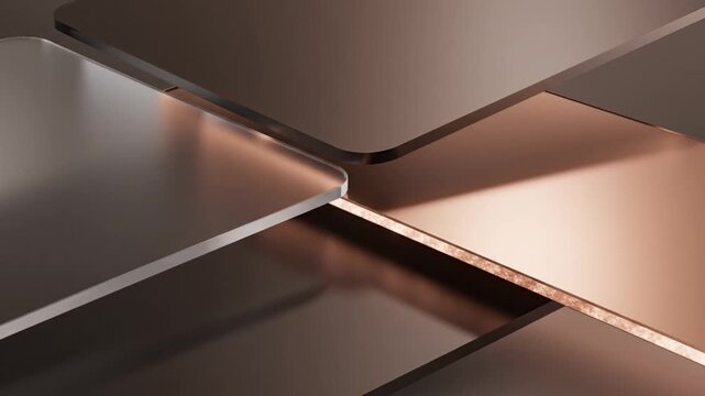 Abstract geometric metallic planes overlapping with copper and bronze tones