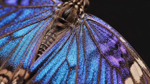 Macro view of brown butterfly wing scales and eyespot