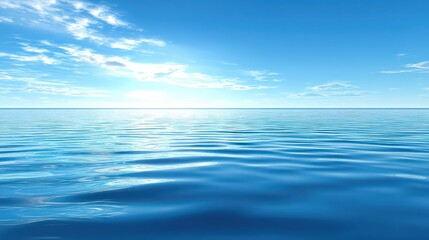Obraz premium Vivid Blue Ocean Water Reflecting Sunlight Underneath Bright Cloudscape at Horizon Creates Serene Mood on Sunny Day