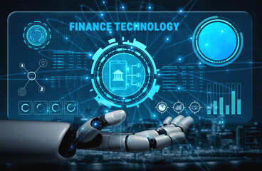 Obraz premium AI in Finance Technology (FinTech) for digital banking and automated investment. An AI platform for mobile payments and financial services. Motif