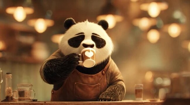 Ilustracao de Panda Bebendo Cafe Personagem Fofo e Estilo Criativo