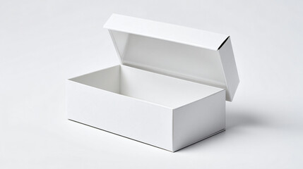 Open white cardboard gift box with lid on plain background