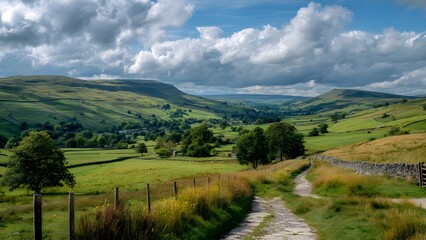 Obraz premium Beautiful, isolated, serene, unpopulated landscape showcasing Peak District – Rolling hills, limestone dales, and charming villages 