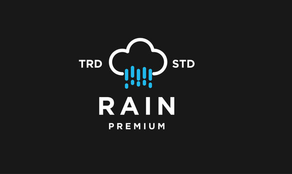 Minimalist Cloud and Rain Drops Logo Design with "Premium" Text for Weather or Brand Identity