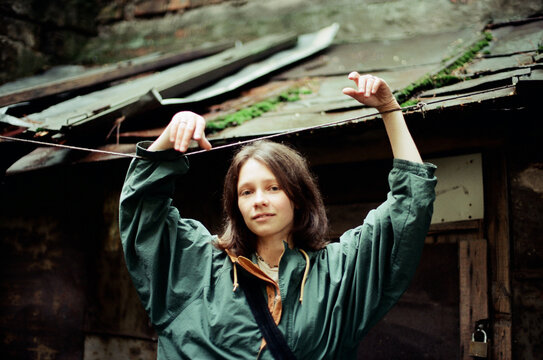 portrait of a woman in a green jacket