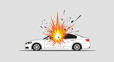 Fototapeta premium Car explosion graphic illustration of impact damage and destruction isolated