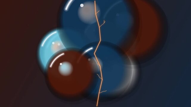 A cluster of balloons in various shades of blue and brown are floating in the air, tied together with a thin string against a dark background.