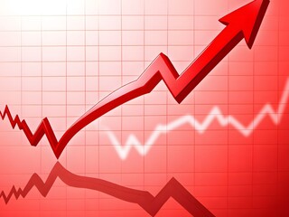 A red arrow pointing upward on a graph indicating growth and success trends