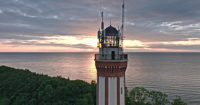 Beautiful Rewal Lighthouse at Sunset in Poland.