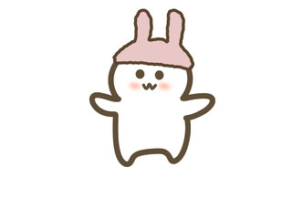 Obraz premium Cute Rabbit Character Wearing a Fluffy Hat Illustration 