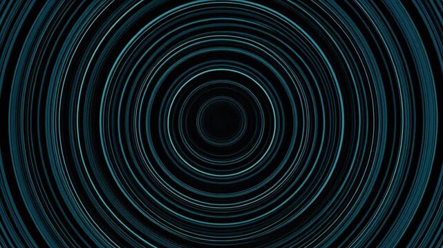 A hypnotic teal tunnel of concentric circles radiating from a central point against a black background