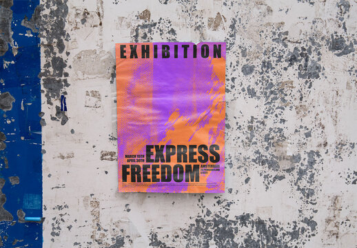 Real photo of Urban Wall With Blank Poster. PSD mockup