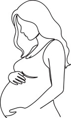 Minimalist Line Art Illustration of a Pregnant Woman Holding Her Belly with Gentle Care