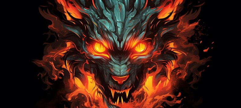 fenrir ifrit vector illustration t-shirt design,generative AI