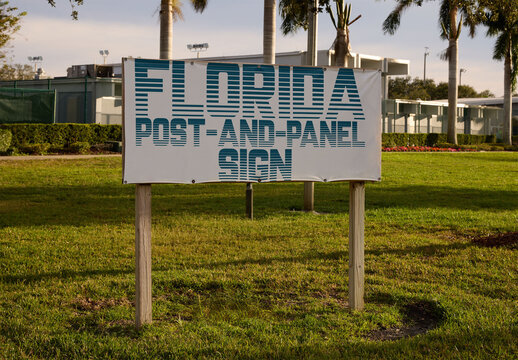 Real photo of Post-and-Panel Sign in Florida Park Area. PSD mockup.