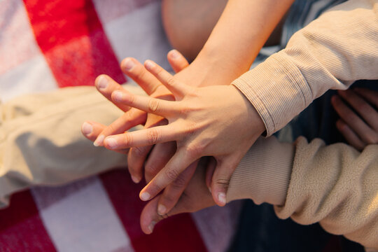 Family Hands Stack Unity Close-up