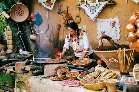 Film photo of Traditional Mexican Kitchen Scene