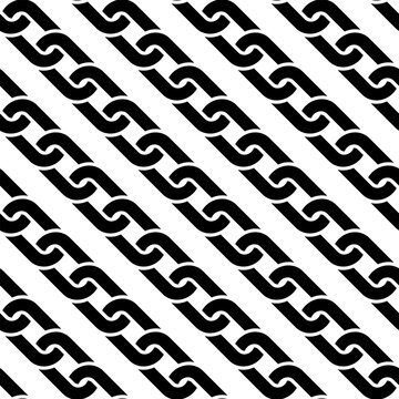 Seamless monochrome pattern of bold black diagonal interlocking chains on a white background